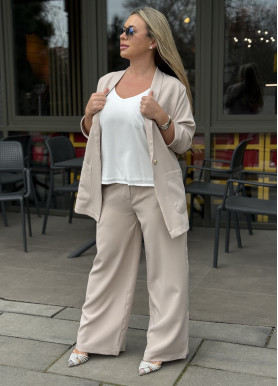 Костюм-трійка з подовженним жакетом костюмка мокко великий розмір